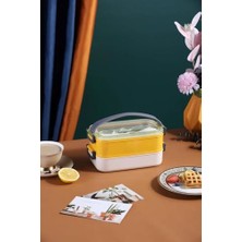 Çift Katmanlı Paslanmaz Çelik Beslenme KABI-1400 ml (Çatallı Kaşık) Beslenme Kutusu (Sarı)
