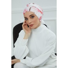 Mestore Şifon Kuşaklı Desenli Penye BONE,B-24YD Desen 26 - Beyaz