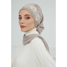 Mestore Çiçekli Taç Aksesuarlı Şifon Hazır TÜRBAN,HT-103,HT-103 Vizon-Gold