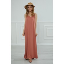 Mestore Askılı Uzun Elbise,elb-6 Somon