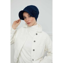 Mestore Siperlikli Çiçek Aksesuarlı Şapka Bone,b-72 Lacivert