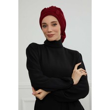 Mestore Pileli Tasarım Şifon Hazır TÜRBAN,HT-107,HT-107 Bordo