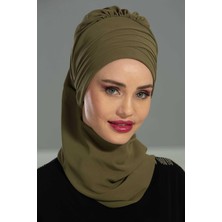 Mestore Çapraz Dikim Fularlı Tasarım Şifon Hazır Türban,ht-48 Haki Yeşili