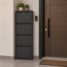 Arles Home Kilitli 4 Raflı Metal Düşer Kapak Ayakkabılık