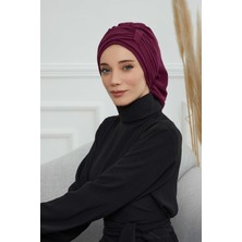 Mestore Pileli Tasarım Şifon Hazır TÜRBAN,HT-107,HT-107 Mürdüm
