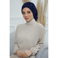 Mestore Pileli Tasarım Şifon Hazır TÜRBAN,HT-107,HT-107 Lacivert
