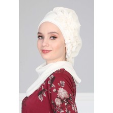Mestore Çiçek Aksesuarlı Tasarım Hazır Şifon Türban,ht-27 Krem