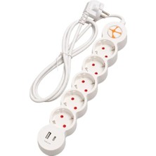 Powerstrip 5 Plus Beşli Type-C + USB Anahtarlı Grup Priz 1.5m