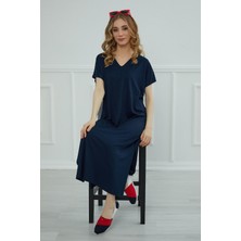Mestore Yırtmaçlı Uzun Elbise,elb-3 Lacivert