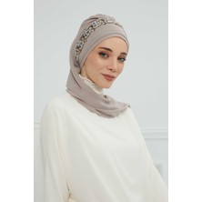 Mestore Taş Aksesuarlı Tasarım Şifon Hazır TÜRBAN,HT-101,HT-101 Vizon-Gümüş
