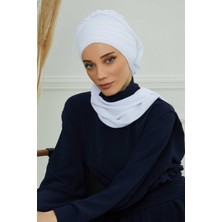 Mestore Çapraz Dikim Fularlı Tasarım Şifon Hazır Türban,ht-48 Beyaz