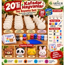 Arnur Company Kafardar Hayvanlar 20'li Taş Boyama Seti/ Kendin Yap Seti/ Hobi Seti/ Toplu Etkinlikler/ Dıy Seti/ Hayvan Kafaları
