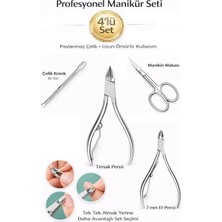 Solingen Paslanmaz Çelik 4’lü Manikür Seti Tırnak Pensi Et Pensi Manikür Makası Kronk Et İtici Uzun Ömürlü