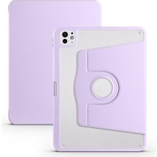 iPad Pro 11 2024 Uyumlu Lila Döner Standlı, Termik Kalem Bölmeli Kılıf