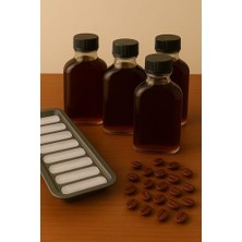 Şişe, 4 Adet Şeffaf Cold Brew Siyah Kapaklı Soğuk Kahve Yassı Cam 200 ml ve Çubuk Buz Kalıbı