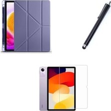Xiaomi Redmi Pad Se ile Uyumlu Kalem Bölmeli Standlı Kılıf, Ekran Koruyucu ve Kalem, 3'lü Set Mor