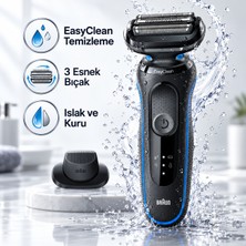 Braun Series 5 Elektrikli Tıraş Makinesi, Başlığı Çıkarmadan Easyclean ile Kolay Temizleme, Yüz Hatlarına Uyum Sağlayan Üç Esnek Bıçak, Bakım Tercihinize Uygun Islak ve Kuru Kullanım B1200S