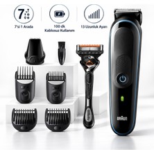 Braun Saç ve Sakal Bakım Seti, 7’si 1 Arada Çok Yönlü Şekillendirme, 100 Dakikaya Kadar Kablosuz Çalışma Özgürlüğü, 0,5–21 mm Aralığında Kısa ve Uzun Sakala Uygun 13 Uzunluk Ayarı MGK5345