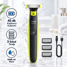 Philips Oneblade Sakal Şekillendirici, 45 Dakikaya Kadar Kablosuz Çalışma Özgürlüğü, 1, 3 ve 5 mm Için Üç Farklı Sakal Tarağı, Bakım Tercihinize Uygun Islak ve Kuru Kullanım QP2724/10