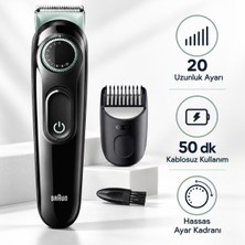 Braun Sakal Kesme ve Şekillendirme Makinesi, Istediğiniz Sakal Görünümü Için 20 Uzunluk Ayarı, 50 Dakikaya Kadar Kablosuz Çalışma Özgürlüğü, Istenen Sakal Boyu Için Hassas Uzunluk Ayar Kadranı BT3321