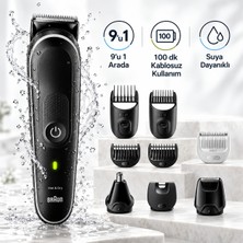 Braun Series 5 Saç Sakal ve Vücut Bakım Seti, 9’u 1 Arada Çok Yönlü Şekillendirme, 100 Dakikaya Kadar Kablosuz Çalışma Özgürlüğü, Kolay Temizlik Sunan Suya Dayanıklı Gövde MGK5410