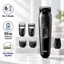 Braun Series 3 Saç ve Sakal Bakım Seti, 6’sı 1 Arada Çok Yönlü Şekillendirme, 50 Dakikaya Kadar Kablosuz Çalışma Özgürlüğü, Saç ve Sakalda Kontrollü Kesim Için Ultra Keskin Bıçaklar MGK3410