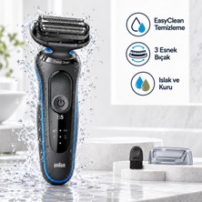 Braun Series 5 Elektrikli Tıraş Makinesi, Başlığı Çıkarmadan Easyclean ile Kolay Temizleme, Yüz Hatlarına Uyum Sağlayan Üç Esnek Bıçak, Bakım Tercihinize Uygun Islak ve Kuru Kullanım B1000S