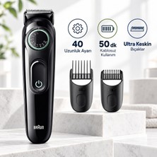 Braun Series 3 Sakal Kesme Makinesi, 0,5 mm Hassas Adımlarla 40 Uzunluk Ayarı, 50 Dakikaya Kadar Kablosuz Çalışma Özgürlüğü, Saç ve Sakalda Kontrollü Kesim Için Ultra Keskin Bıçaklar BT3411