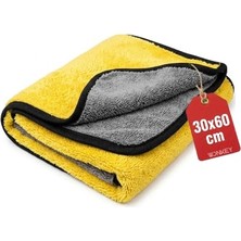 Wonkey 60X30 cm Sarı Gri Ultra Kalın Mikrofiber Oto Araba Yıkama Kurulama Havlusu, Orta Boy Çift Katlı Araç Kurutma ve Torpido Silme Bezi