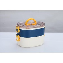 Iki Katlı Paslanmaz Çelik 1900 ml Yeni Nesil Beslenme Kabı Lunch Box (Mavi)