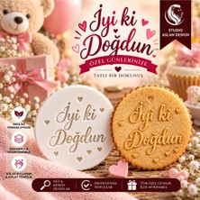 Studio Aslan Design Iyi Ki Doğdun Şeker Hamuru Baskı Kalıbı 7 cm | Kalpli Doğum Günü Kurabiye Cupcake Süsleme Kalıbı