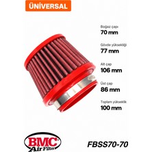 Bmc FBSS70-70 Universal Konik Performans Hava Filtresi 70 mm Boğaz / 77 mm Yükseklik / Poliüretan Kapak
