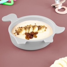 Kaplumbağa Figürlü Silikon Bebek Mama Kasesi - Şekilli Bebek Beslenme Kasesi - Gri