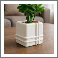Bezos 3D Baskı Square Planter - Izgara Desenli Küp Saksı-Beyaz Mmbz