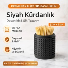 Studio Aslan Design Modern 3D Baskı Kürdanlık | Dekoratif Masaüstü Kürdan Standı | Mutfak & Sofra Için Şık Kürdanlık - Siyah