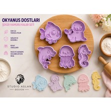 Studio Aslan Design Okyanus Dostları Şeker Hamuru Kalıbı Seti | Balık, Yunus, Fok, Denizanası ve Denizatı Figürlü Kurabiye & Pasta Süsleme Kalıpları | 5’li Fondan Kalıp Seti