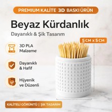 Studio Aslan Design Modern 3D Baskı Kürdanlık | Dekoratif Masaüstü Kürdan Standı | Mutfak & Sofra Için Şık Kürdanlık - Beyaz