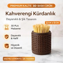 Studio Aslan Design Modern 3D Baskı Kürdanlık | Dekoratif Masaüstü Kürdan Standı | Mutfak & Sofra Için Şık Kürdanlık - Kahverengi