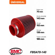 Bmc FBSA70-140 Universal Konik Performans Hava Filtresi 70 mm Boğaz / 143 mm Yükseklik / Poliüretan Kapak
