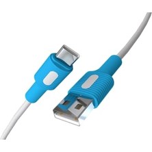 USB A-C Hızlı Şarj Kablosu, Beyaz, 120 Cm, Beyaz/mavi Uçlar