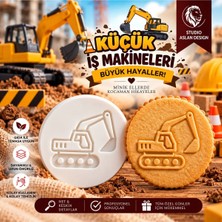 Studio Aslan Design Ekskavatör Kepçe Şeker Hamuru Baskı Kalıbı 7 cm | Iş Makinesi Temalı Kurabiye ve Cupcake Süsleme Kalıbı | Doğum Günü
