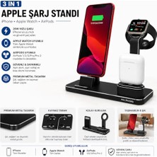 3'ü 1 Arada iPhone & Apple Watch & Airpods Şarj Standı Uyumlu– Metal Çoklu Şarj Istasyonu, 20 W Adaptörlü Hızlı Şarj, 2 M Lightning/usb‑c Kablo, Masaüstü Telefon Standı Siyah