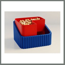 Bezos 3D Baskı Fıstık Kasesi - Çift Hazneli Kabuk Ayırıcı Sunum Kasesi - Mavi Kırmızı Mmbz