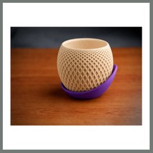 Bezos 3D Baskı Küre Saksı - Kafes Dokulu Iki Parçalı Dekoratif Saksı - Bej-Mor Mmbz