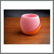 Bezos 3D Baskı Küre Saksı - Kafes Dokulu Iki Parçalı Dekoratif Saksı - Pembe-Turuncu Mmbz