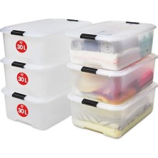 Kapaklı Plastik Saklama Kutuları, 30L, 6'lı Set, Şeffaf