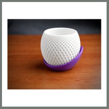Bezos 3D Baskı Küre Saksı - Kafes Dokulu Iki Parçalı Dekoratif Saksı - Beyaz-Mor Mmbz