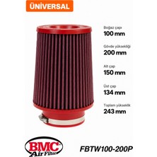 Bmc FBTW100-200P Universal Konik Performans Hava Filtresi 100 mm Boğaz / 200 mm Yükseklik / Plastik Kapak