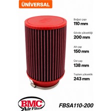 Bmc FBSA110-200 Universal Konik Performans Hava Filtresi 110 mm Boğaz / 200 mm Yükseklik / Poliüretan Kapak