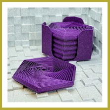 Bezos 3D Baskı Super Fidget Coaster Seti - Altıgen Desenli Bardak Altlığı ve Tutucu-Mor Bcks
